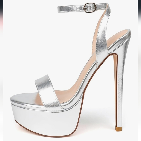 Silver Platform Stiletto Heels - Picture 1 of 16